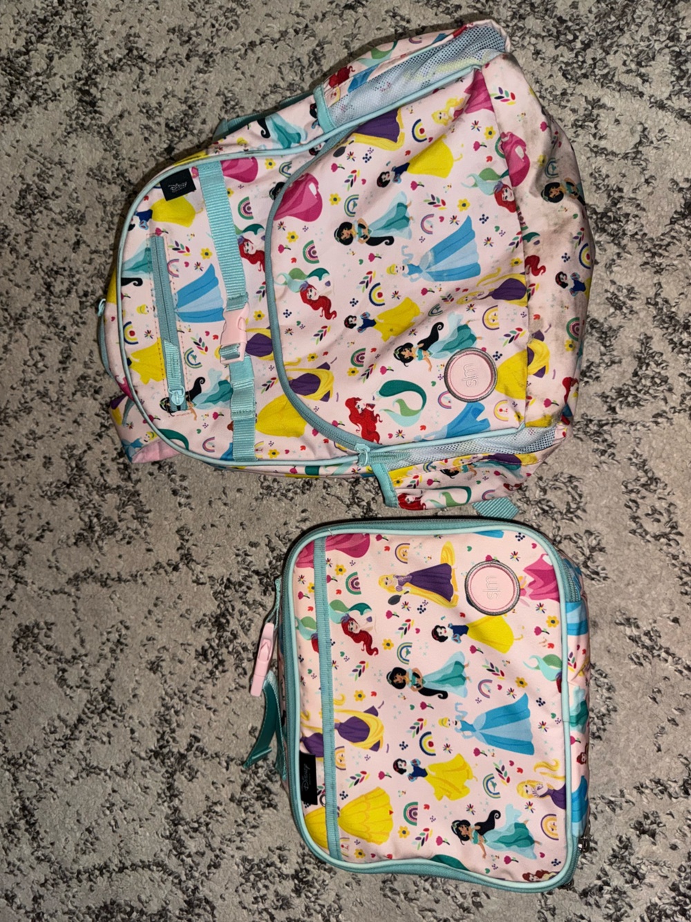 Kids Pink Princess Print Backpack and Lunch Bag Set